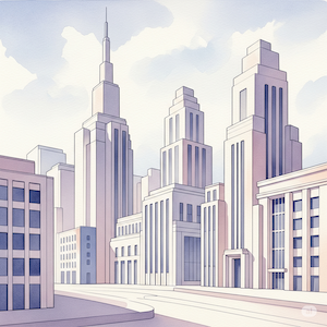 A modern cityscape in the style of Art Deco