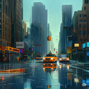 Rainy day cityscape